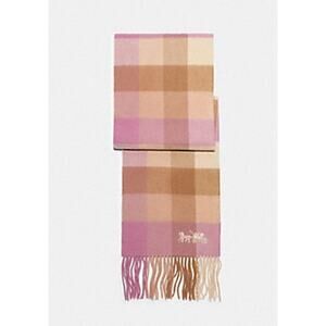 COACH EXTRA LONG WOOL SCARF CHECK PRINT MUFFLER IN TRUE PINK MULTI